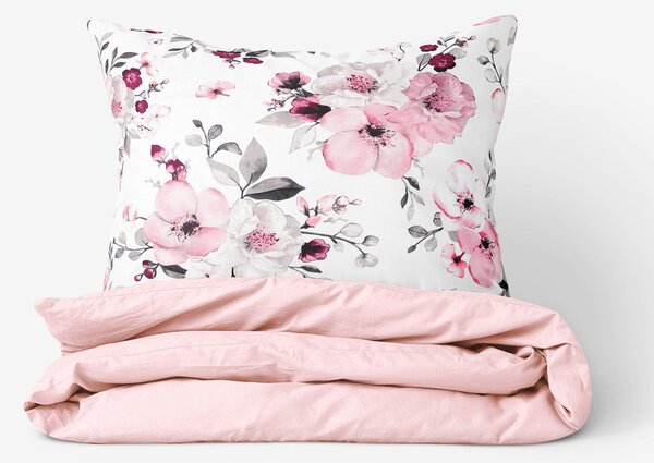 Goldea bavlnené posteľné obliečky duo - kvety sakury s púdrovo ružovou 150 x 200 a 50 x 60 cm