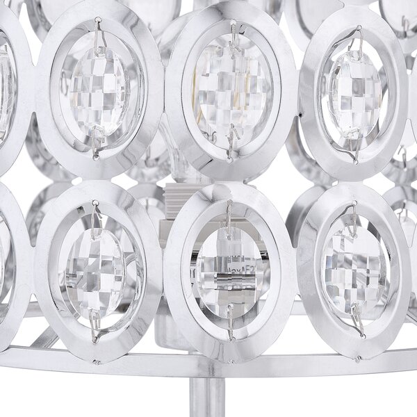 Stolná lampa strieborná výška 53 cm otvorené okrúhle tienidlo s akrylovými kryštálikmi elegantný dizajn
