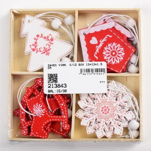 Záves vianočný box s/12 13x13x1,5cm 213843 - Dekorácia
