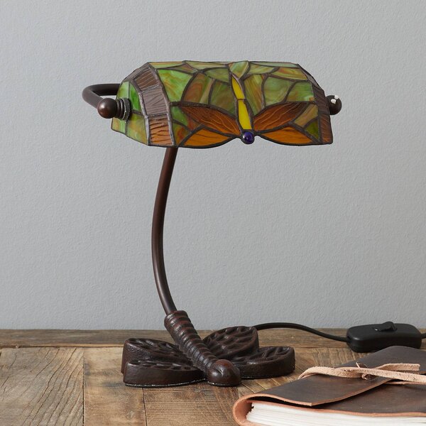 Úžasná stolná lampa DRAGONFLY, ručne vyrobená, Zelená, Obývacia izba / jedáleň, Sklo, Tiffany, Stojacie svietidlo