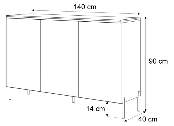 KOMODA NESSIE 2 TROJDVEROVÁ BIELY LESK + ZLATÁ 140 cm