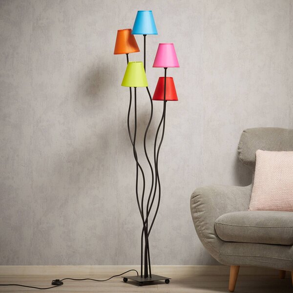 Textilná stojaca lampa Colori 5-plameňová pestrá, Obývacia izba / jedáleň, Textil / látka / hodváb, Štýl mladých, Stojaca lampa