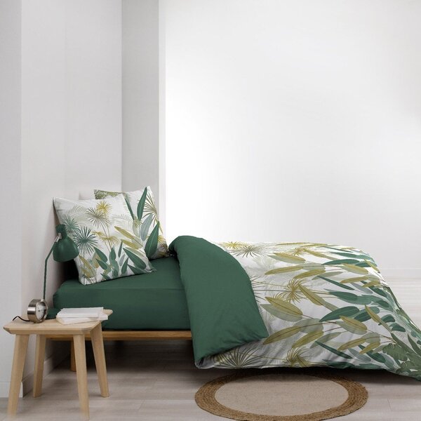 Biele/zelené bavlnené obliečky na dvojlôžko/predĺžené 240x220 cm Otika – douceur d'intérieur