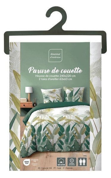 Biele/zelené bavlnené obliečky na dvojlôžko/predĺžené 240x220 cm Otika – douceur d'intérieur