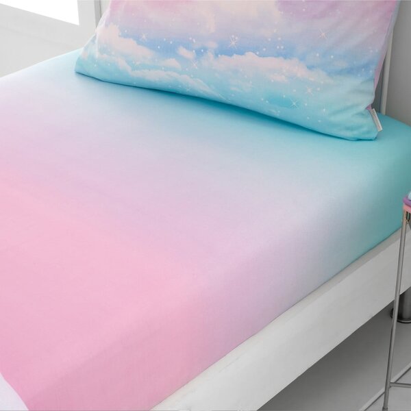 Modrá/ružová napínacia detská plachta na jednolôžko 90x190 cm Ombre Rainbow Clouds – Catherine Lansfield