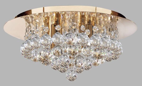 Searchlight Stropné svietidlo Hanna s krištáľovými guľami, 35 cm, zlaté, Jasné / priehľadné, Obývacia izba / jedáleň, kov, Závesné svietidlo