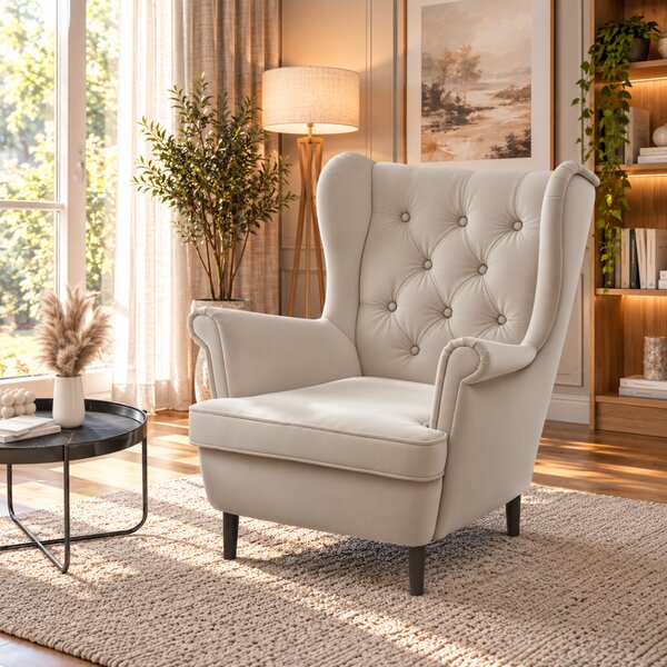 KRESLO UŠIAK S PODNOŽKOU DEVON TRINITY 02 BÉŽOVÁ