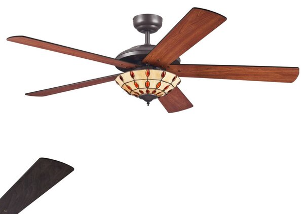 Westinghouse Comet T – ventilátor s lampou Tiffany, Tmavé drevo, Obývacia izba / jedáleň, Drevo, Moderný