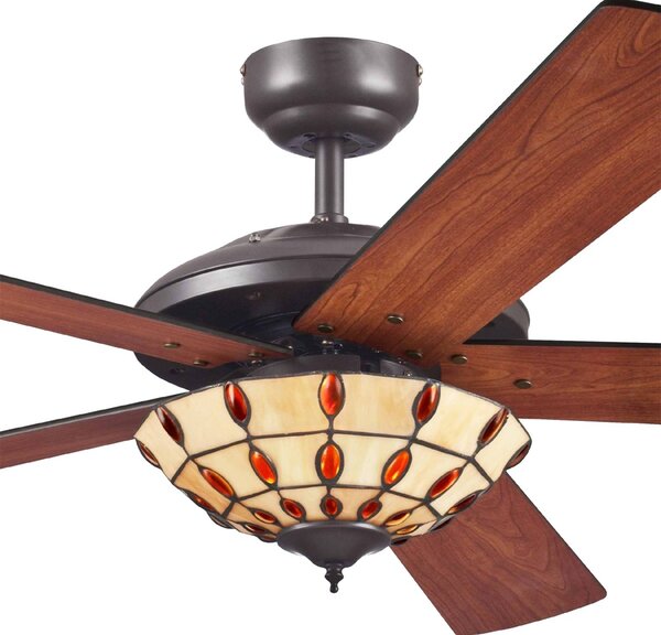 Westinghouse Comet T – ventilátor s lampou Tiffany, Tmavé drevo, Obývacia izba / jedáleň, Drevo, Moderný