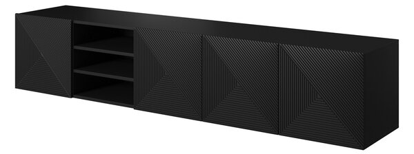 Závesná TV skrinka Asha 200 cm s otvorenou policou - čierny mat