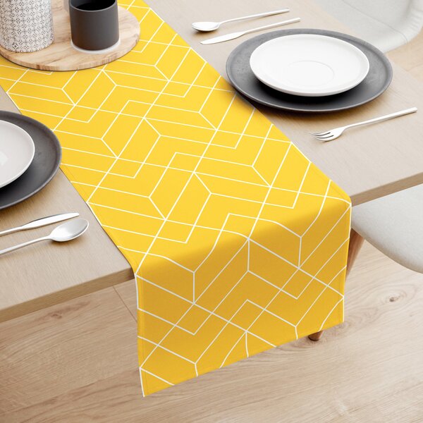 Goldea behúň na stôl 100% bavlnené plátno - mozaika na žltom 35x120 cm