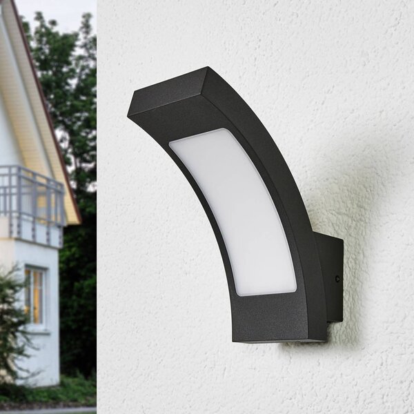 Lucande LED vonkajšie nástenné svietidlo Juvia, 19 cm, antracit, IP54, Čierna, Hliník, Moderný, Nástenné svietidlo