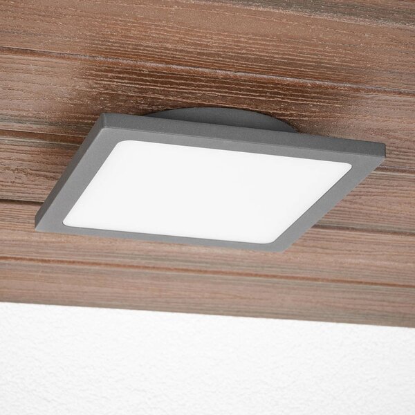Lucande LED vonkajšia stropná lampa Mabella, 23 cm, senzor, IP65, Čierna, Hliník, Moderný, Stropné svetlo