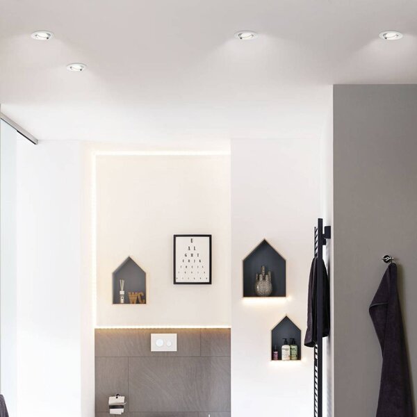 Paulmann Nova LED-vstavaný bodový svietidlo, stmievateľné, IP65, biela, Biela / opálová, Obývacia izba / jedáleň, Hliník, Moderný, Zapustené stropné svietidlo
