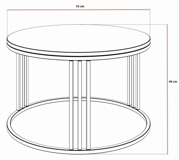KONFERENČNÝ STOLÍK LEONARDO 2 BIELY MRAMOR + MEDENÝ LESK 70 cm