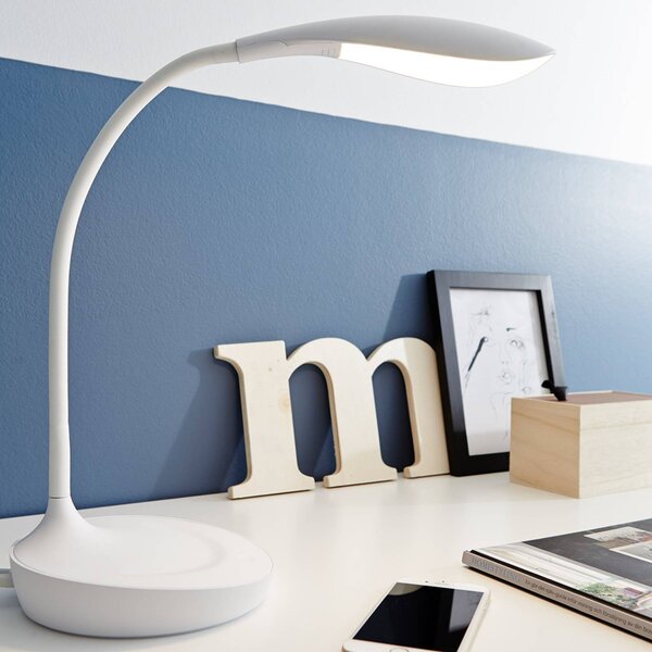 Markslöjd Stolná LED lampa Swan, biela, Biela / opálová, Pracovňa / Kancelária, Plast, Škandinávsky, Stolová lampa
