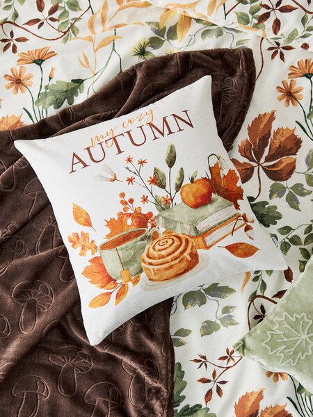Sinsay - Povlak na vankúš s jesenným vzorom tekvice - krémová