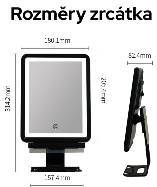 Bezdoteku Sprchové LED zrkadlo na holenie s držiakom nehmliace