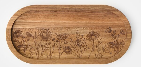 Sinsay - Dekoratívny drevený podnos s kvetinovým motívom - béžová