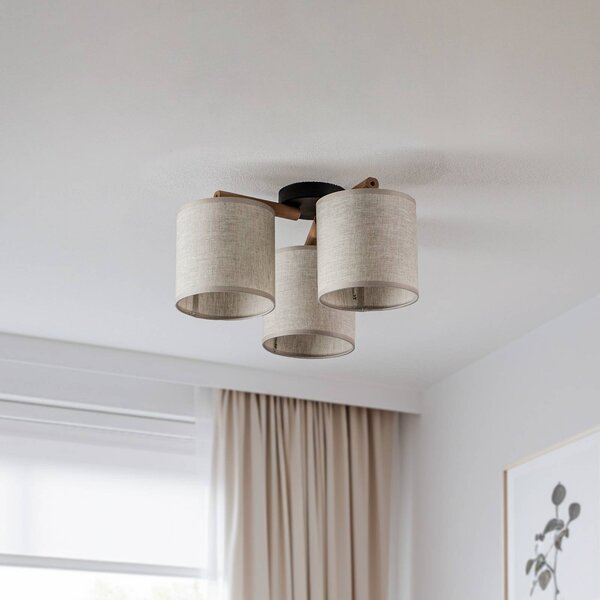 TK Lighting Stropné svietidlo Deva, textil, 3-plameňové, Svetlé drevo, Obývacia izba / jedáleň, Drevo, Škandinávsky, Stropné svetlo
