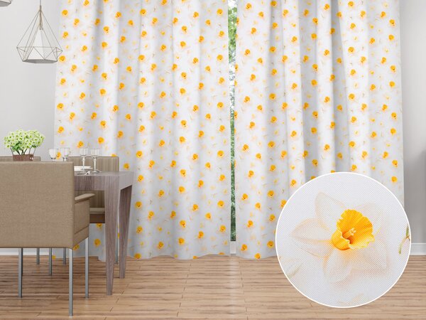 Biante Dekoračný záves TF-137 Narcisky na bielom 140x140 cm