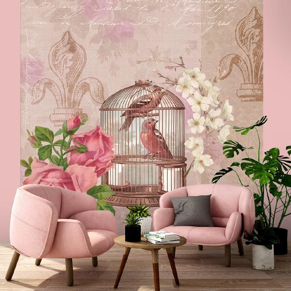 Fototapeta Kvety vtáky ružové pozadie - Andrea Haase Materiál: Vliesová, Rozmery: 100 x 100 cm