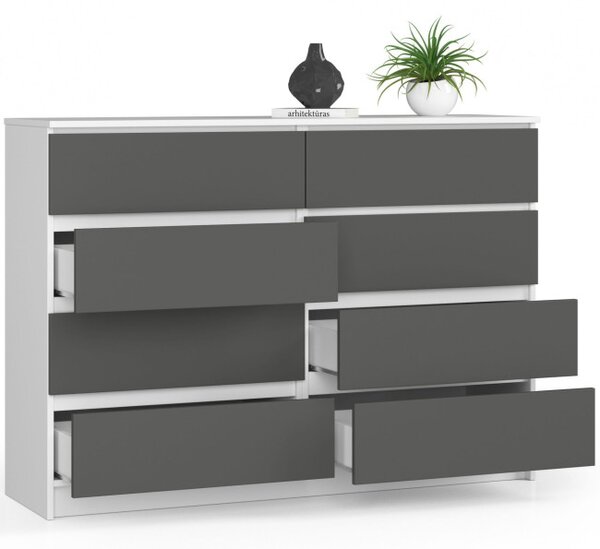 Komoda K140 8SZ CLP biela / sivá