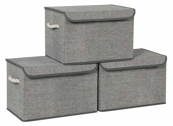 Úložné boxy s vekom, 3 ks, 38 x 25 x 25 cm, sivé