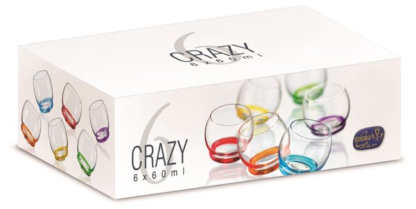 Crystalex Farebné tancujúce poháre mini Crazy 60 ml 6 ks