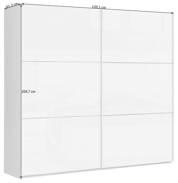 ŠAT. SKRIŇA S POSUV. DVERAMI, biela, biela s vysokým leskom, 220/209,7/61,2 cm home24 - Skrine
