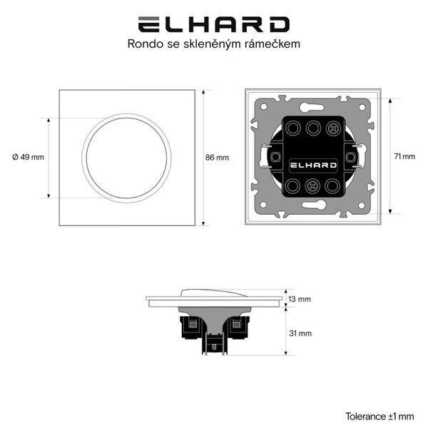 Elhard Vypínač Rondo Glass č.1 so skleneným rámčekom, biely - kompletný RG5101W