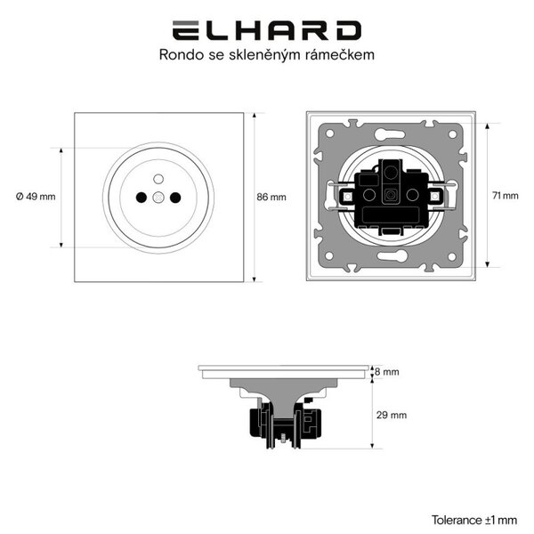 Elhard Zásuvka Rondo Glass so skleneným rámčekom, strieborná - kompletná RG6100S