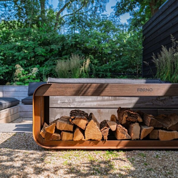 Cortenový drevník s lavicou ARCH 1 500 × 400 × 450 mm