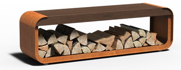 Cortenový drevník s lavicou ARCH 1 500 × 400 × 450 mm