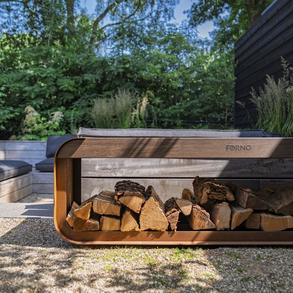 Cortenový drevník s lavicou ARCH 1 500 × 400 × 450 mm