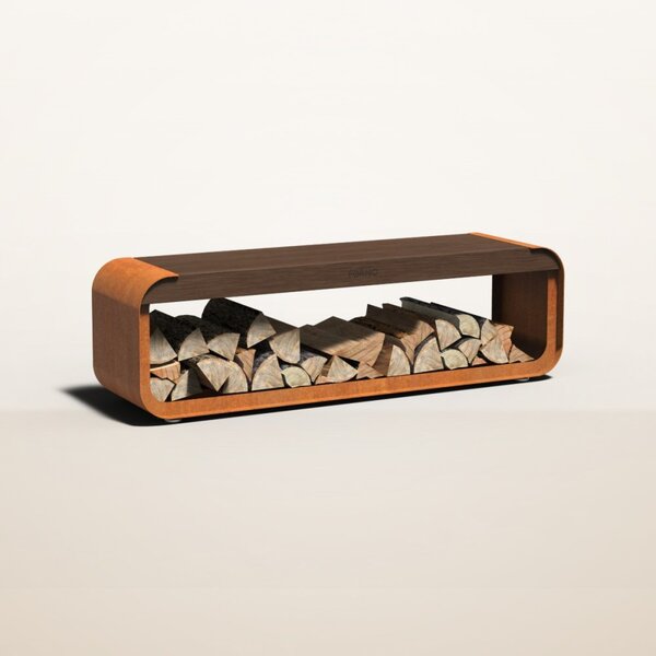 Cortenový drevník s lavicou ARCH 1 500 × 400 × 450 mm