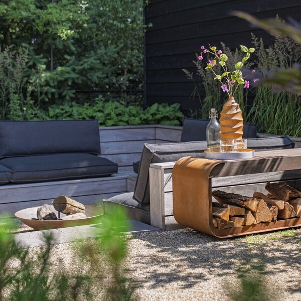 Cortenový drevník s lavicou ARCH 1 500 × 400 × 450 mm