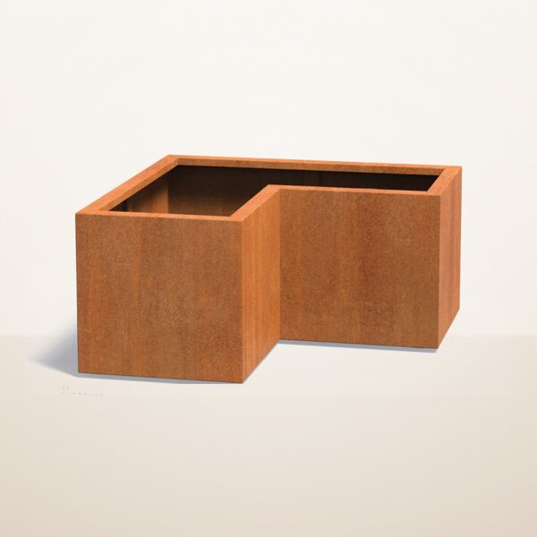 Cortenový rohový kvetináč v tvare L 1000 x 1000 x 500 mm, šírka ramena 500 mm