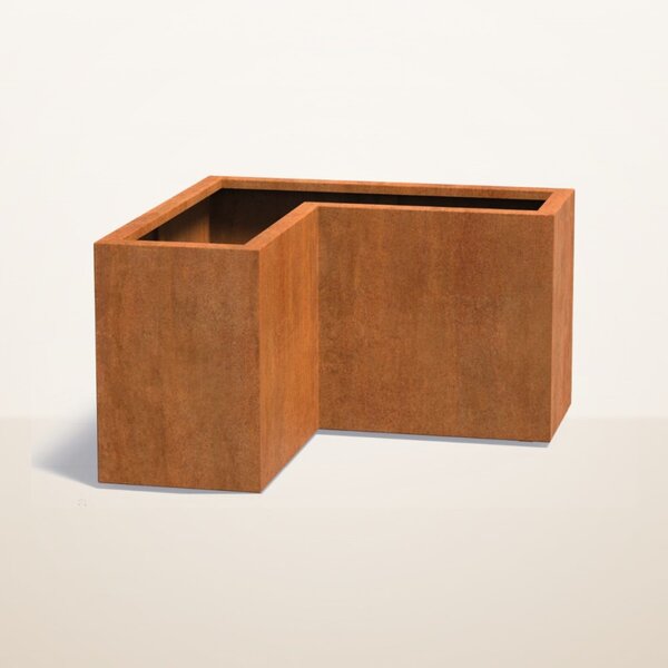 Cortenový rohový kvetináč v tvare L 1000 x 1000 x 600 mm, šírka ramena 400 mm