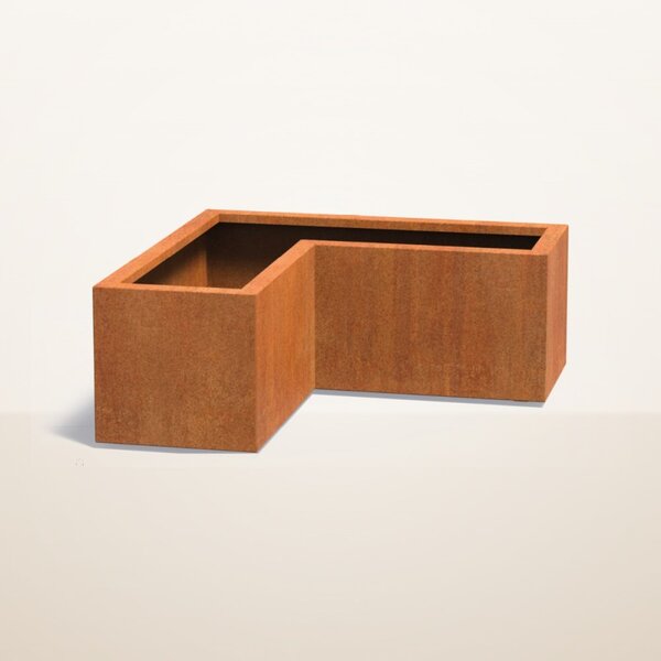 Cortenový rohový kvetináč v tvare L 1000 x 1000 x 400 mm, šírka ramena 400 mm
