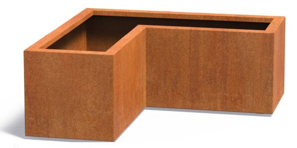 Cortenový rohový kvetináč v tvare L 1000 x 1000 x 600 mm, šírka ramena 400 mm