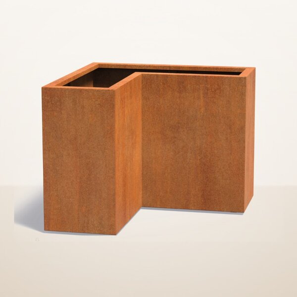 Cortenový rohový kvetináč v tvare L 1000 x 1000 x 800 mm, šírka ramena 400 mm