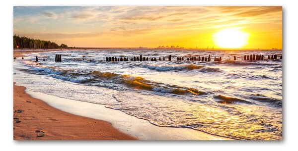 Foto obraz sklo tvrzené Západ slnka pláž osh-67409606