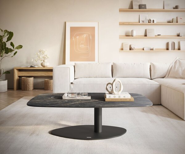 DELIFE Konferenčný stolík Edge zaoblený 120x70 cm keramika Laminam® Noir Desir hnedá Vibany kov čierna