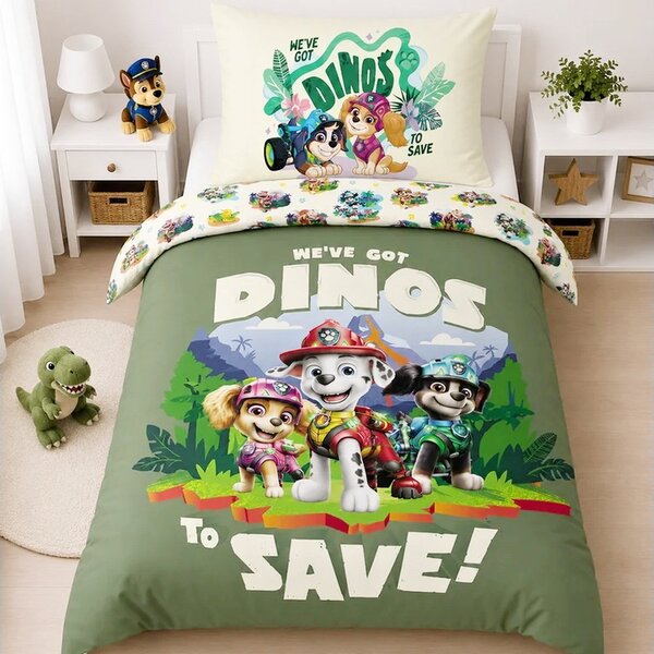 Bavlnené posteľné obliečky Labková patrola - Paw Patrol – Záchrana dinosaurov - 100% bavlna Renforcé - 70x90 cm + 140x200 cm