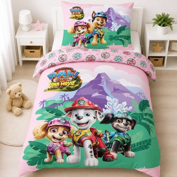 Bavlnené posteľné obliečky Labková patrola – Paw Patrol - Pod Dinosaurou skalou - 100% bavlna Renforcé - 70x90 cm + 140x200 cm