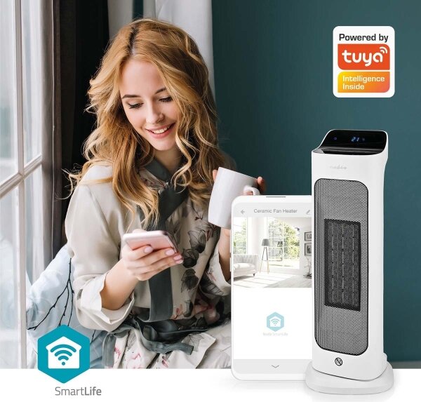 Nedis HTFA20WTW - Ventilátor s výhrevným telesom 1400/2000W/230V Wi-Fi Tuya + DO