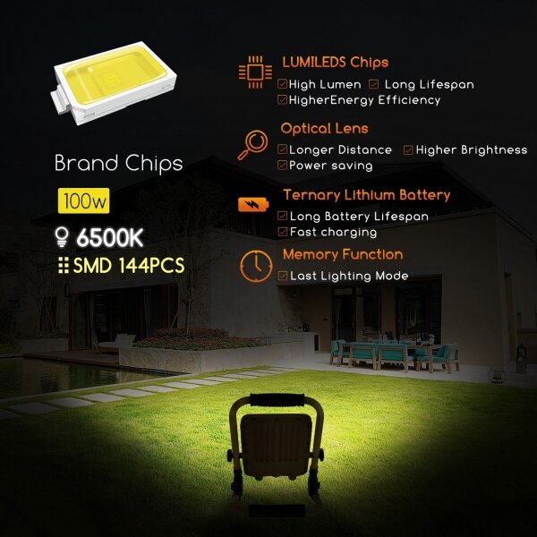 Aigostar - LED Stmievateľný nabíjací reflektor LED/100W/5V 6500K IP65 15000 mAh