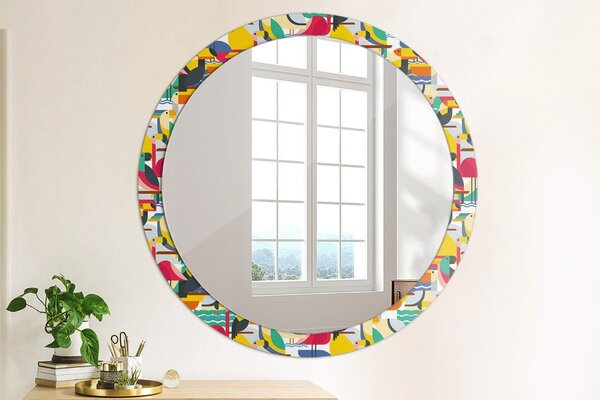 Okrúhle ozdobné zrkadlo Geometrické tropické vtáky