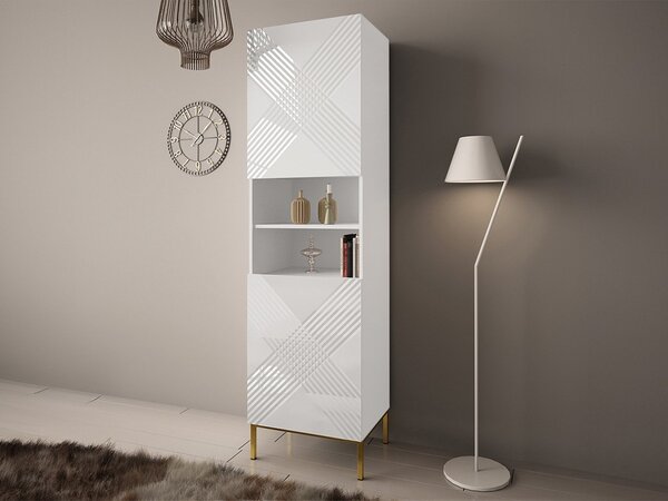 Mirjan24 Vitrína Madrielle 200, Farba: biela / biely lesk 5903211319617